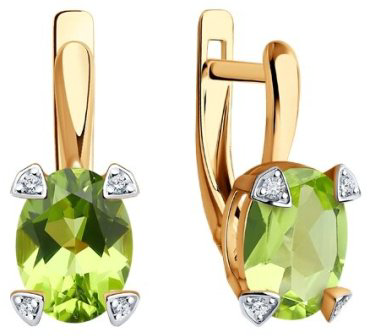 Серьги Diamant 51-320-01968-3 вес 2.68 г золото, хризолит купить,202010