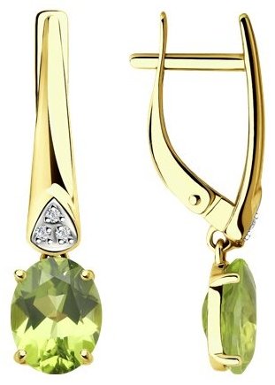 Серьги Diamant 53-321-00216-3 вес 2.79 г золото, хризолит купить,250412