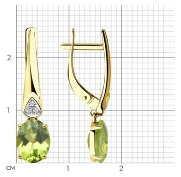 Серьги Diamant 53-321-00216-3 вес 2.79 г золото, хризолит купить,250412