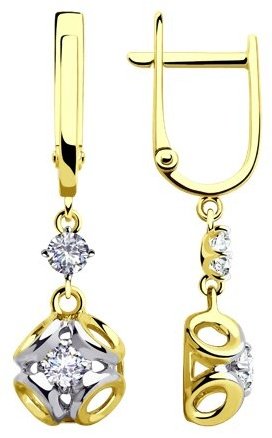 Серьги Diamant 53-121-00510-1 вес 2.99 г золото, фианит купить,255619