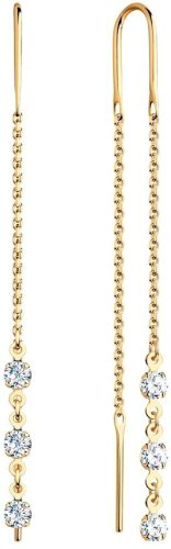 Серьги-цепочки SOKOLOV 022807 вес 1.68 г золото, фианит купить,153580