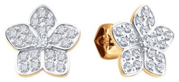 Пусеты Diamant 51-122-02838-1_s вес 2.39 г золото, фианит купить,239385