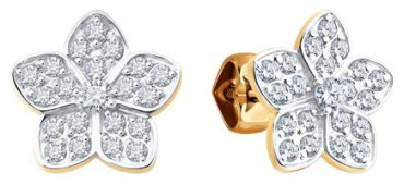 Пусеты Diamant 51-122-02838-1_s вес 2.39 г золото, фианит купить,239385