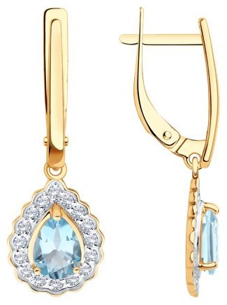 Серьги SOKOLOV 729021_s вес 2.91 г золото, фианит, топаз купить,NaN