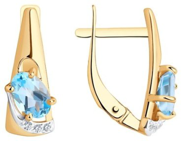 Серьги Diamant 51-320-01021-1 вес 2.36 г золото, фианит, топаз купить,250646