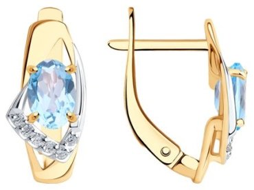 Серьги Diamant 51-320-01028-1 вес 2.41 г золото, фианит, топаз купить,207765