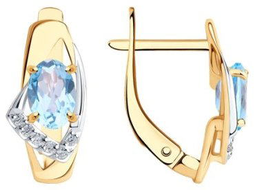 Серьги Diamant 51-320-01028-1 вес 2.41 г золото, фианит, топаз купить,207765