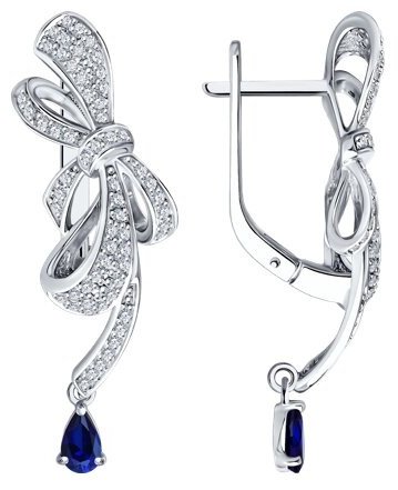 Серьги Diamant 52-221-02407-1 вес 5 г золото, бриллиант, сапфир купить,1164392