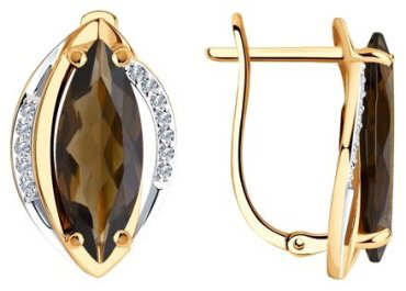 Серьги Diamant 51-320-00962-1 вес 4.52 г золото, фианит, раухтопаз купить,308552