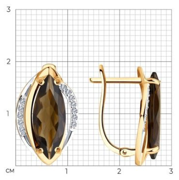 Серьги Diamant 51-320-00962-1 вес 4.52 г золото, фианит, раухтопаз купить,308552