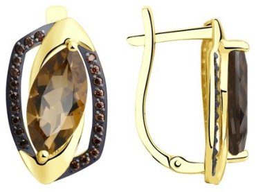 Серьги Diamant 53-320-00659-2 вес 3.47 г золото, раухтопаз купить,365308