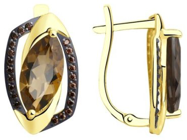 Серьги Diamant 53-320-00659-2 вес 3.47 г золото, раухтопаз купить,365308