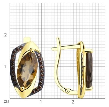 Серьги Diamant 53-320-00659-2 вес 3.47 г золото, раухтопаз купить,365308