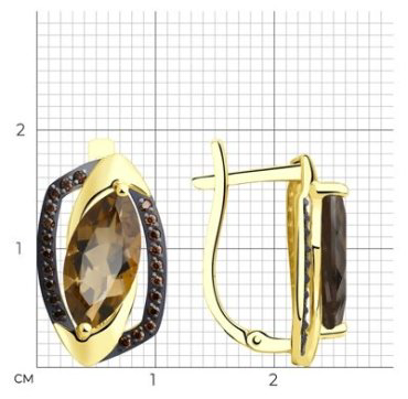 Серьги Diamant 53-320-00659-2 вес 3.47 г золото, раухтопаз купить,365308