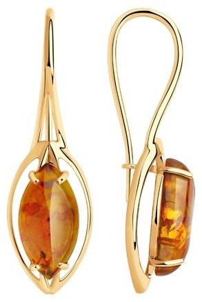 Серьги Diamant 51-320-00771-1 вес 4.3 г золото, янтарь купить,337969