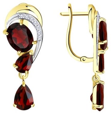 Серьги Diamant 53-321-00352-2 вес 4.53 г золото, гранат, фианит купить,354869