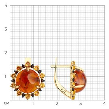 Серьги Diamant 51-320-02337-1 вес 4.04 г золото, янтарь, цитрин, раухтопаз купить,414729