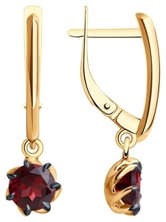 Серьги Diamant 51-321-01774-3 вес 3.39 г золото, родолит купить,270359
