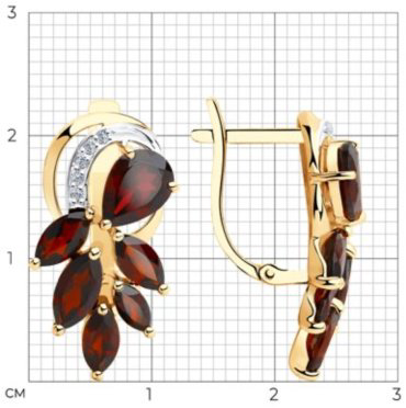 Серьги Diamant 51-320-00353-1 вес 5.24 г золото, гранат купить,503918