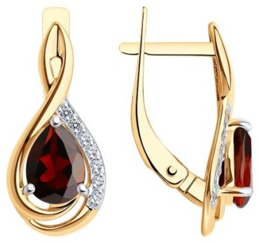 Серьги SOKOLOV 728250 вес 2.65 г золото, фианит, гранат купить,292343