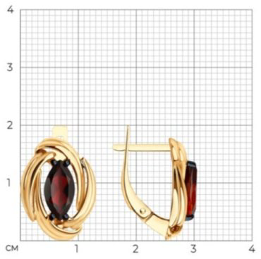 Серьги Diamant 51-320-02475-3 вес 4.58 г золото, гранат купить,403039