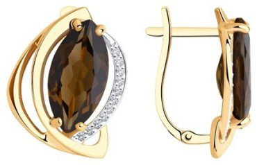 Серьги Diamant 51-320-00966-1 вес 4.57 г золото, раухтопаз купить,330957