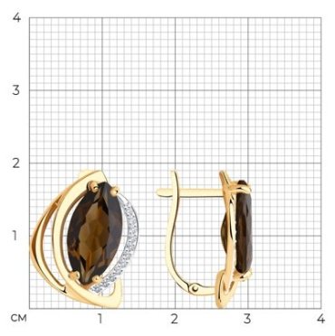 Серьги Diamant 51-320-00966-1 вес 4.57 г золото, раухтопаз купить,330957
