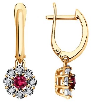 Серьги Diamant 51-221-01776-3 вес 3.57 г золото, рубин купить,660499