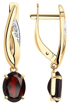 Серьги Diamant 51-321-00219-2 вес 2.98 г золото, гранат, фианит купить,368129