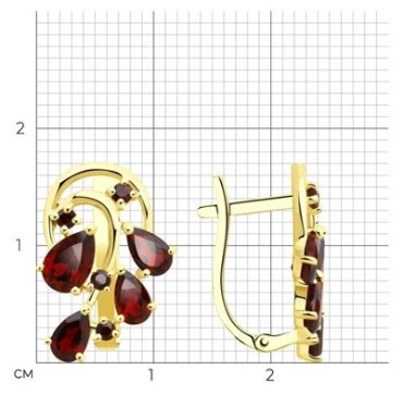 Серьги Diamant 53-320-00501-1 вес 3.38 г золото, гранат купить,289873