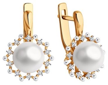 Серьги Diamant 51-220-02091-1 вес 3.88 г золото, бриллиант, культивированный жемчуг купить,663105