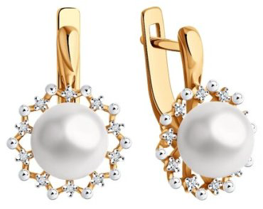 Серьги Diamant 51-220-02091-1 вес 3.88 г золото, бриллиант, культивированный жемчуг купить,663105