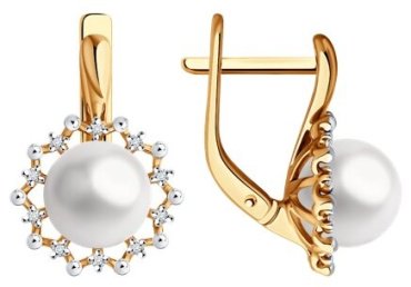 Серьги Diamant 51-220-02091-1 вес 3.88 г золото, бриллиант, культивированный жемчуг купить,663105