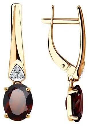Серьги Diamant 51-321-00216-2 вес 2.96 г золото, фианит, гранат купить,310162