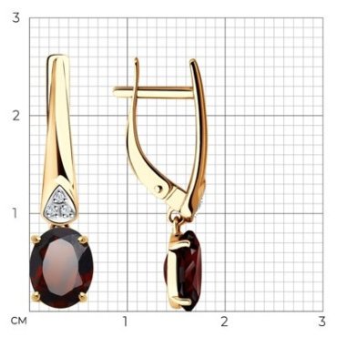 Серьги Diamant 51-321-00216-2 вес 2.96 г золото, фианит, гранат купить,310162