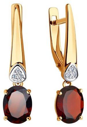 Серьги Diamant 51-321-00216-2 вес 2.96 г золото, фианит, гранат купить,310162