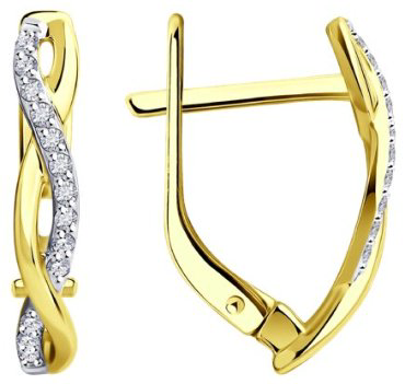 Серьги Diamant 53-220-01893-1 вес 1.95 г золото, бриллиант купить,435738