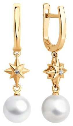 Серьги SOKOLOV 79-20072 вес 3.47 г золото, бриллиант, жемчуг купить,NaN