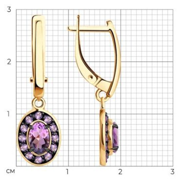 Серьги Diamant 51-321-01961-1 вес 3.17 г золото, аметист купить,256381