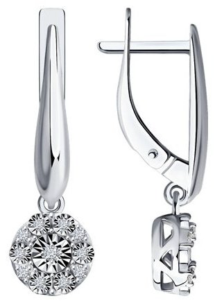 Серьги Diamant 52-221-01315-1 вес 3.17 г золото, бриллиант купить,540753