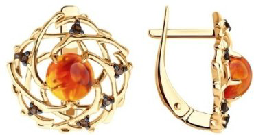 Серьги Diamant 51-320-02359-1 вес 3.4 г золото, янтарь, раухтопаз купить,355126