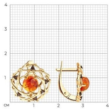 Серьги Diamant 51-320-02359-1 вес 3.4 г золото, янтарь, раухтопаз купить,355126