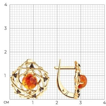 Серьги Diamant 51-320-02359-1 вес 3.4 г золото, янтарь, раухтопаз купить,355126