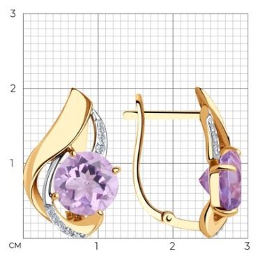 Серьги Diamant 51-320-00922-2 вес 4.41 г золото, аметист купить,326573