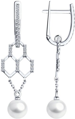 Серьги SOKOLOV 79-20062-3 вес 3.24 г золото, бриллиант, жемчуг купить,380558