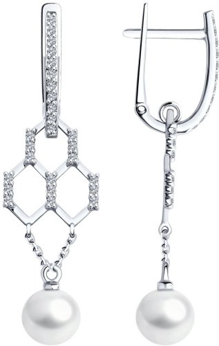 Серьги SOKOLOV 79-20062-3 вес 3.24 г золото, бриллиант, жемчуг купить,380558