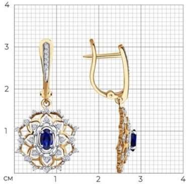 Серьги Diamant 51-221-02397-1 вес 4 г золото, сапфир купить,607899