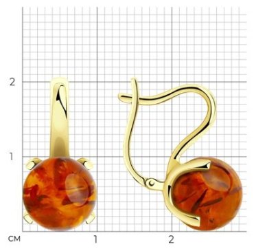 Серьги Diamant 53-320-00767-1 вес 4.27 г золото, янтарь купить,318660