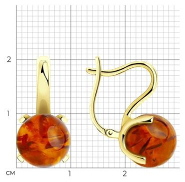 Серьги Diamant 53-320-00767-1 вес 4.27 г золото, янтарь купить,318660