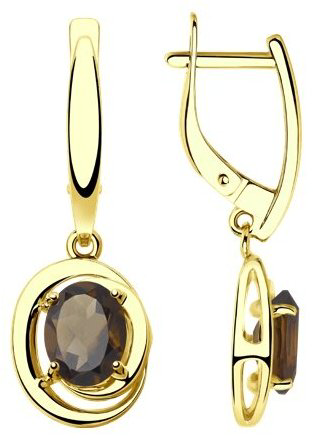 Серьги Diamant 53-321-00177-3 вес 4.216 г золото, раухтопаз купить,406775